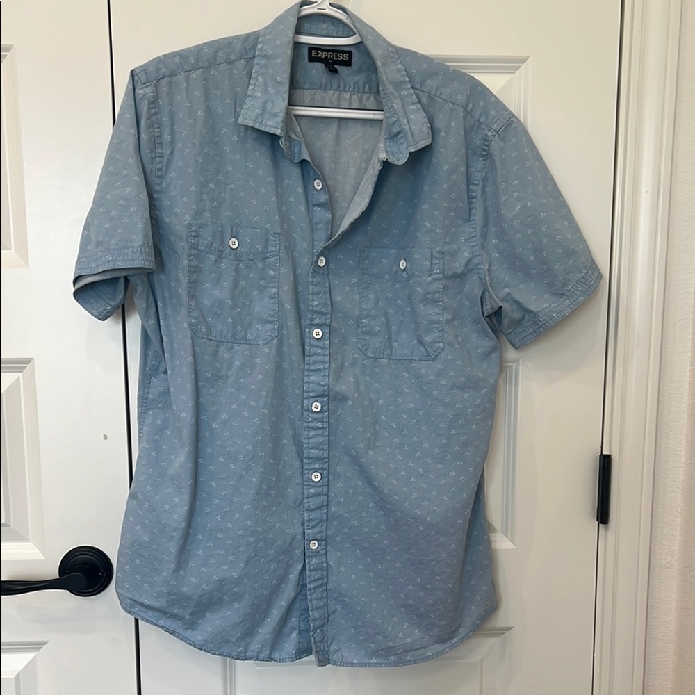 Express Blue Casual Button Down Shirt